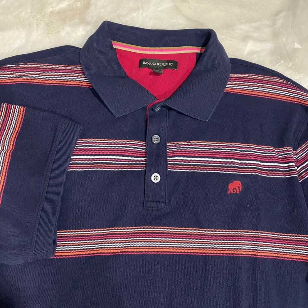 Banana Republic Mens Polo Shirt Short Sleeve‎ Striped Casual Top Size XL Tall